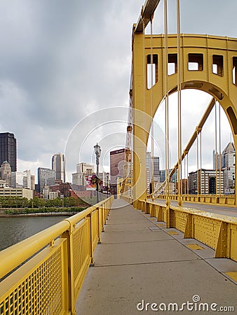 Bridge to downtown of city Pittsburgh on sunset PA USA Editorial Stock Photo