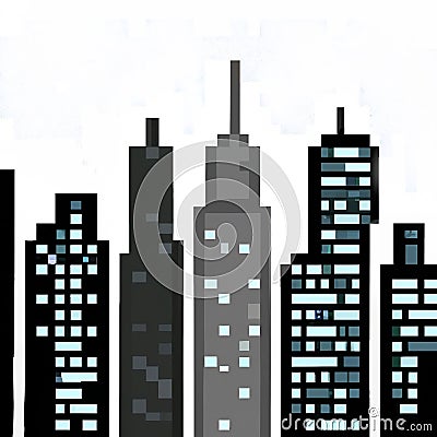 City pixel art. buildings pixel art. houses pixel art. pixel art 8 bit. Cartoon Illustration