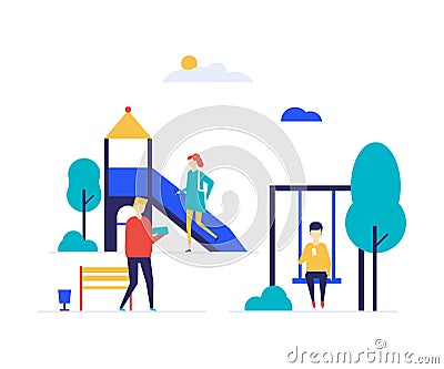 City playground - flat design style colorful illustration Vector Illustration