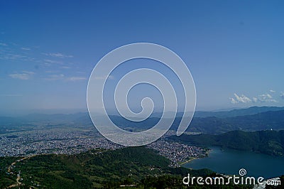 City of Pokhara and Fewa Lake Stock Photo