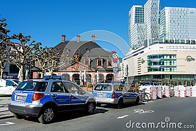 City police in the city centre of Frankfurt am Main near the Zeil.. Editorial Stock Photo