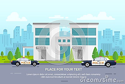 City police station on urban background - modern vector illustration Vector Illustration