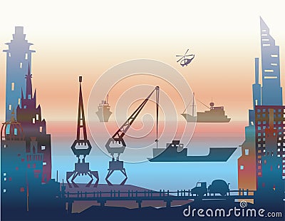 City port illustration Cartoon Illustration