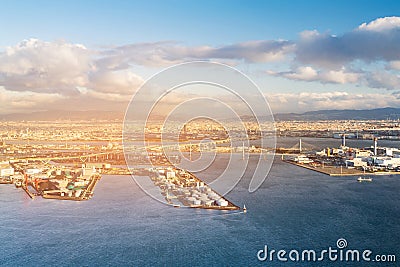 City port over seaport skyline with sunset Stock Photo