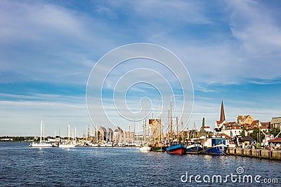 City port in Rostock (Germany) with sailing ships Editorial Stock Photo