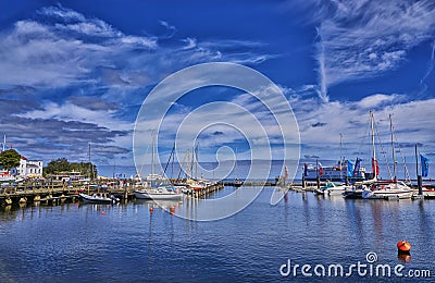 City port and sailing ships in Rostock. WarnemÃ¼nde, Germany Stock Photo