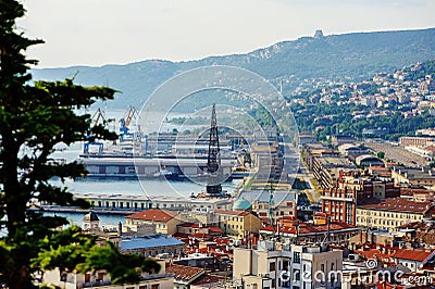 City and port view in sunny day in Trieste, Italy Stock Photo