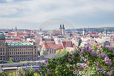 City Prague, Czech Republic. Old buildings and street view. Vltava river. Travel photo 2019 Editorial Stock Photo