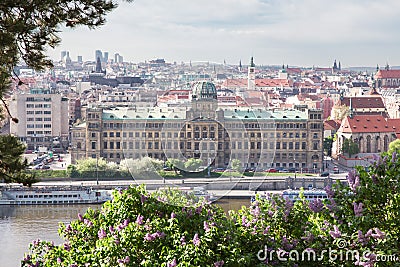 City Prague, Czech Republic. Old buildings and street view. Vltava river. Travel photo 2019 Editorial Stock Photo