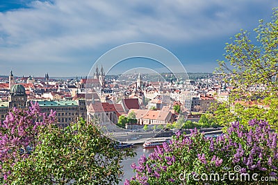 City Prague, Czech Republic. Old buildings and street view. Vltava river. Travel photo 2019 Stock Photo