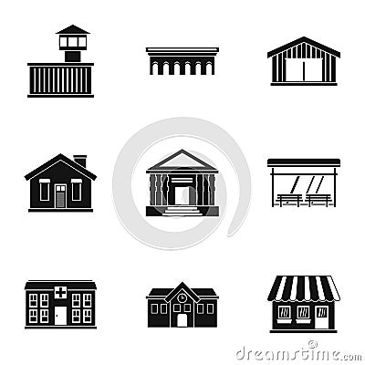 City public buildings icons set, simple style Vector Illustration