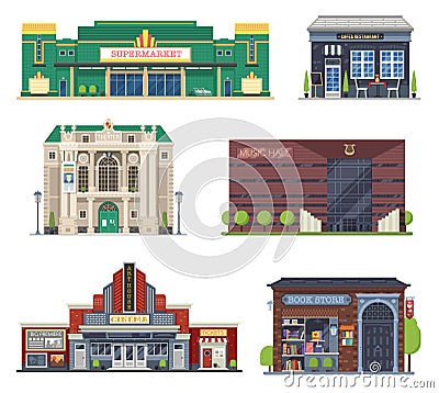 City Public Buildings Set Vector Illustration