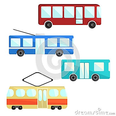 City public transport set. Bus, trolley and tram Stock Photo
