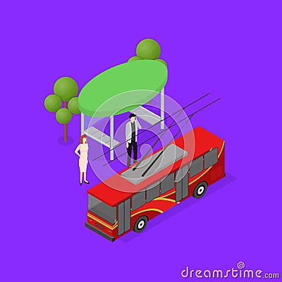 City Public Transport Trolley 3d Isometric View. Vector Vector Illustration