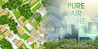 City Pure Air Zone with trees - indoor and outdoor air quality Stock Photo