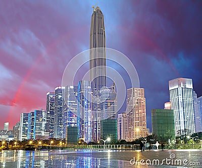 Shenzhen skyline, rainbow, China Stock Photo