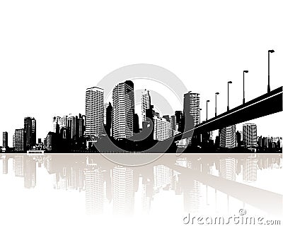 City reflected in water. Vector Vector Illustration