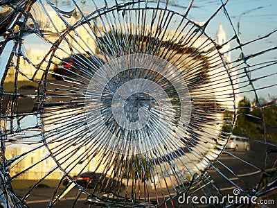 The city reflection in a broken mirror. Stock Photo