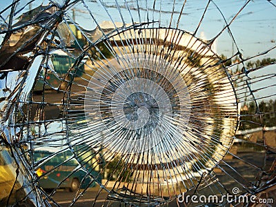 The city reflection in a broken mirror. Stock Photo