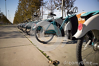 City rentable bikes station for green city and healthy life Stock Photo