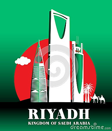 City of Riyadh Saudi Arabia Famous Buildings Vector Illustration