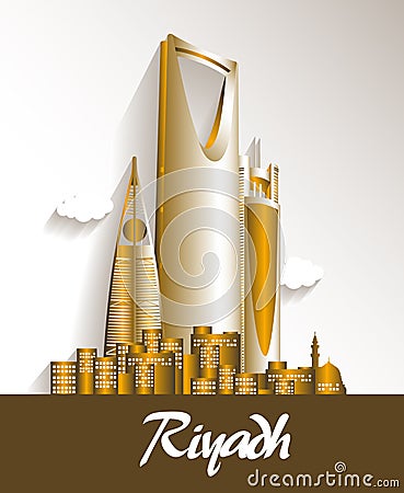 City of Riyadh Saudi Arabia Famous Buildings Vector Illustration