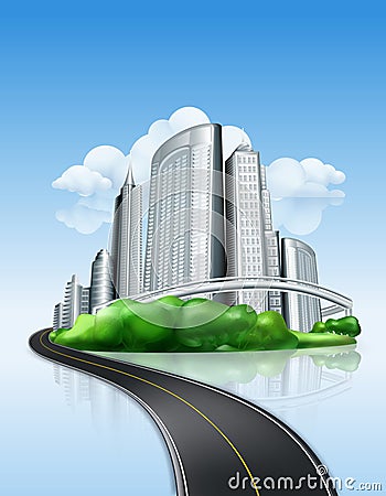 City and road Vector Illustration