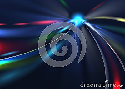 City road car light trails. High speed vector background. Illumination of road with speed car motion illustration Vector Illustration