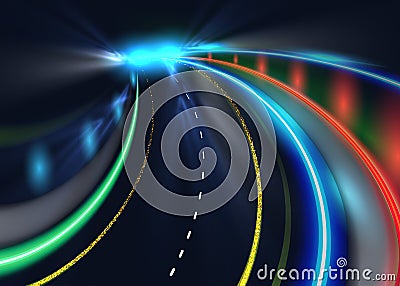 City road car light trails. High speed vector background. Illumination of road with speed car motion illustration Vector Illustration