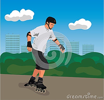 City roller skater Vector Illustration