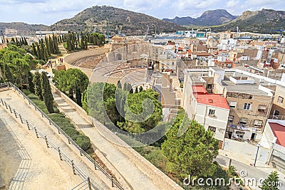 City and roman theater view,Cartagena,Spain. Editorial Stock Photo