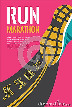 City running marathon. athlete runner feet running on road closeup. illustration vector Vector Illustration