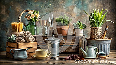 The City's Second Life: A Collection of Recycled Objects Given a New Purpose generative AI Stock Photo
