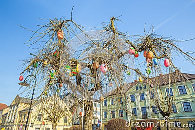 Old city center and eggs tree at Latvia. Editorial Stock Photo