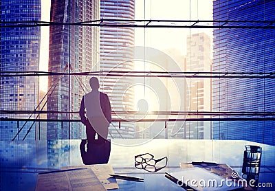 City Scape Businessman Thinking Concepts Stock Photo