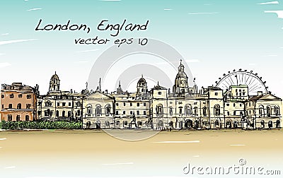 City scape drawing in London, England, show old castle Vector Illustration