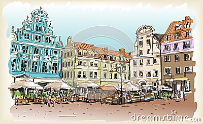 City scape drawing sketch in Poland downtown Stock Photo