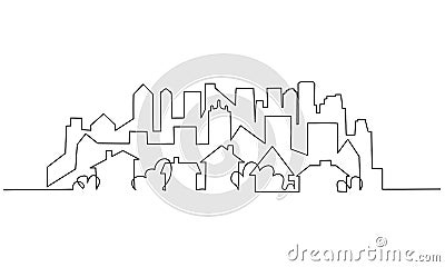 City scape, house, residential building concept. One line drawing Vector Illustration