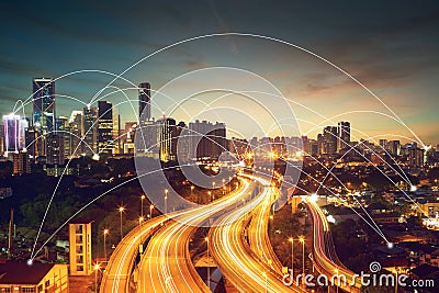 City scape and network connection concept Stock Photo