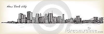 City scape sketch drawing in New York city Cartoon Illustration