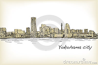 city scape skyline of Yokohama in Japan free hand drawing, vector and illustration Vector Illustration