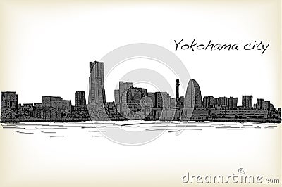 city scape skyline of Yokohama in Japan free hand drawing, vector and illustration Vector Illustration