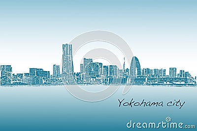 city scape skyline of Yokohama in Japan free hand drawing, vector and illustration Vector Illustration