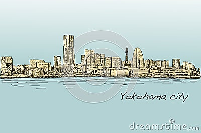 city scape skyline of Yokohama in Japan free hand drawing, vector and illustration Vector Illustration