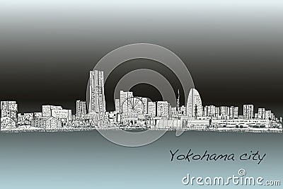 city scape skyline of Yokohama in Japan free hand drawing, vector and illustration Vector Illustration