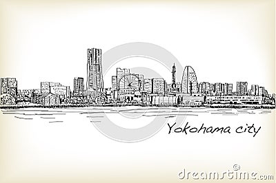 city scape skyline of Yokohama in Japan free hand drawing, vector and illustration Vector Illustration