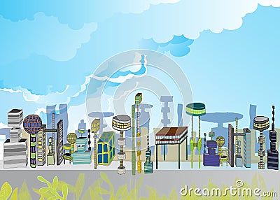 City Scene 2099 Cartoon Illustration