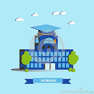 City school building vector illustration in flat style. Vector Illustration