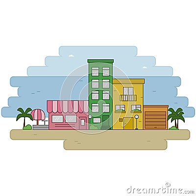 The city of the sea. coloured houses Vector Illustration