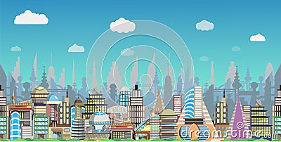 City seamless vector future cityscape with house Vector Illustration